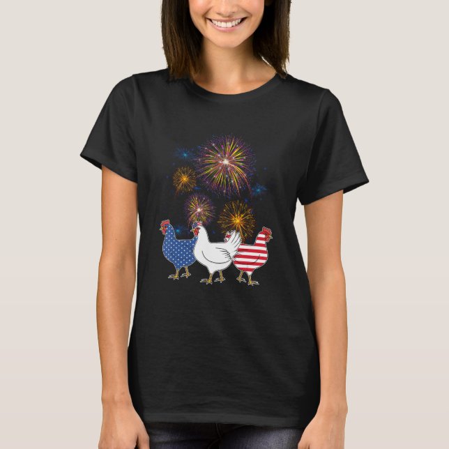 Chicken Fireworks Independence 4th Of July Day Pat T-Shirt (Front)