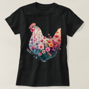 Chicken Floral Art Graphic Farm Chickens Colorful T-Shirt