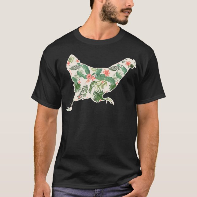 Chicken Flower Girl Print Floral Hen Hawaiian T-Shirt (Front)