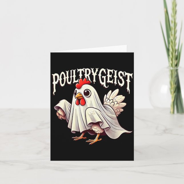 Chicken Ghost Ultrygeist Funny Halloween Farmer  Card (Front)