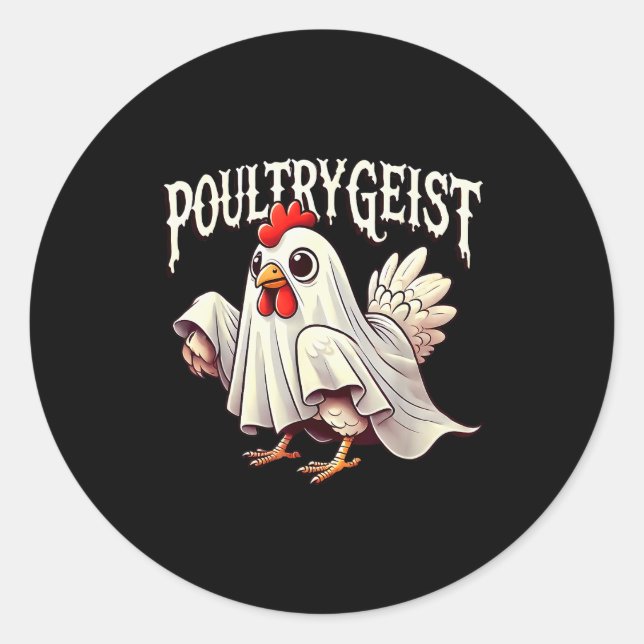 Chicken Ghost Ultrygeist Funny Halloween Farmer  Classic Round Sticker (Front)