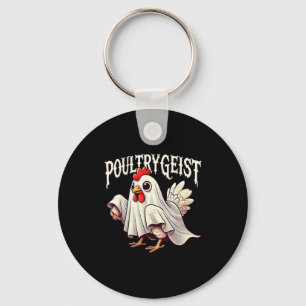 Chicken Ghost Ultrygeist Funny Halloween Farmer Keychain