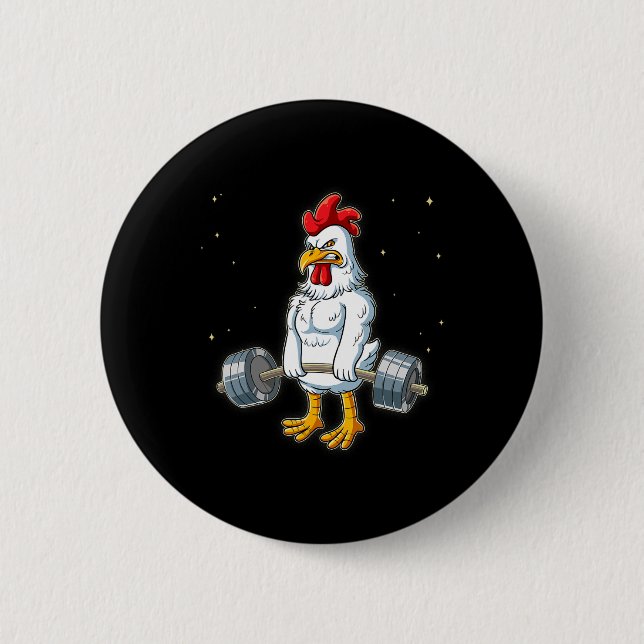 Chicken Gym Weight Training Deadlift  2 Inch Round Button (Front)