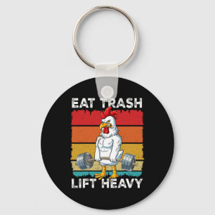 Chicken Gym Weight Training Eat Trash Lift Heavy Keychain