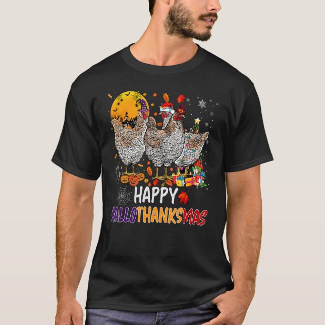 Chicken Halloween Happy HalloThanksMas Autumn Than T-Shirt (Front)