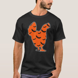 Chicken Halloween Pattern Bats Orange Black T-Shirt