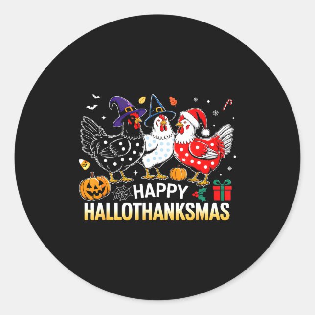 Chicken Halloween Thanksgiving Funny Happy Halloth Classic Round Sticker (Front)
