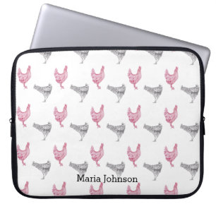 Chicken hand-drawn pattern customize name. laptop sleeve