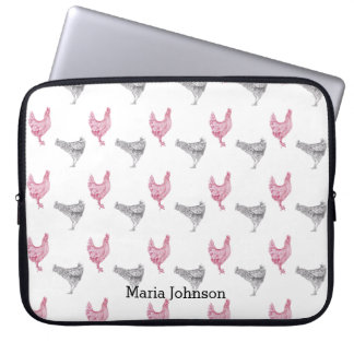 Chicken hand-drawn pattern | customize name. laptop sleeve