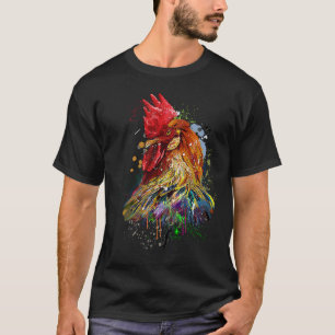 Chicken Hand Drawn Water Colour Splash Colourful T-Shirt