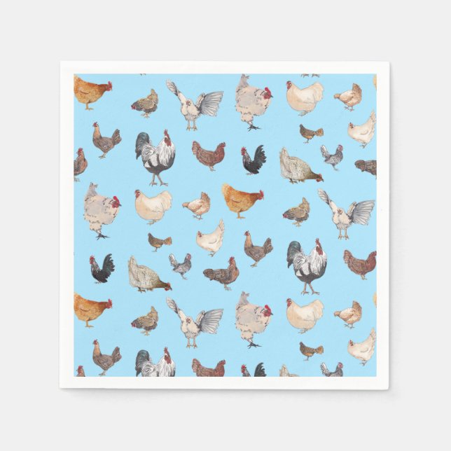 Chicken Happy pattern on Blue Napkin (Front)