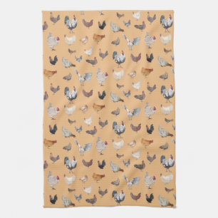 Chicken Happy pattern on peach Kitchen Towel