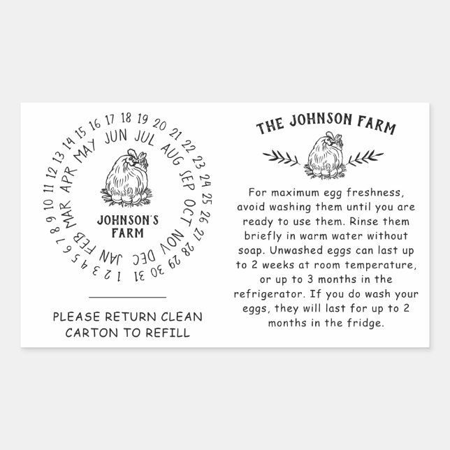 Chicken Hen Egg Handling Return Carton Date Wheel Sticker (Front)