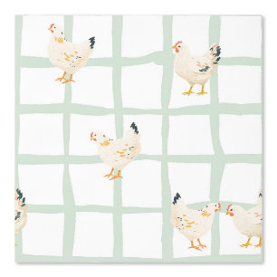 Chicken Hen farmhouse chequered green gingham swee Wallpaper