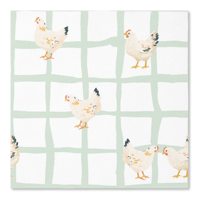 Chicken Hen farmhouse chequered green gingham swee Wallpaper (Front)