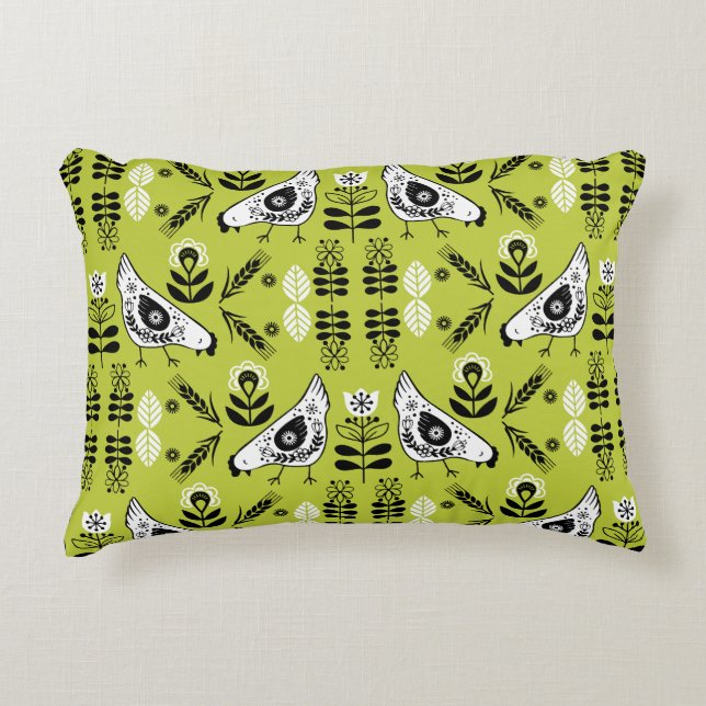 Chicken Hen Folk Art Accent Pillow (Front)