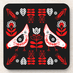 Chicken Hen Folk Art Coaster