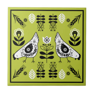 Chicken Hen Folk Art Tile