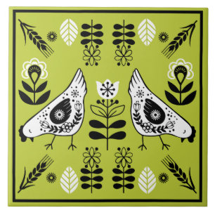 Chicken Hen Folk Art Tile