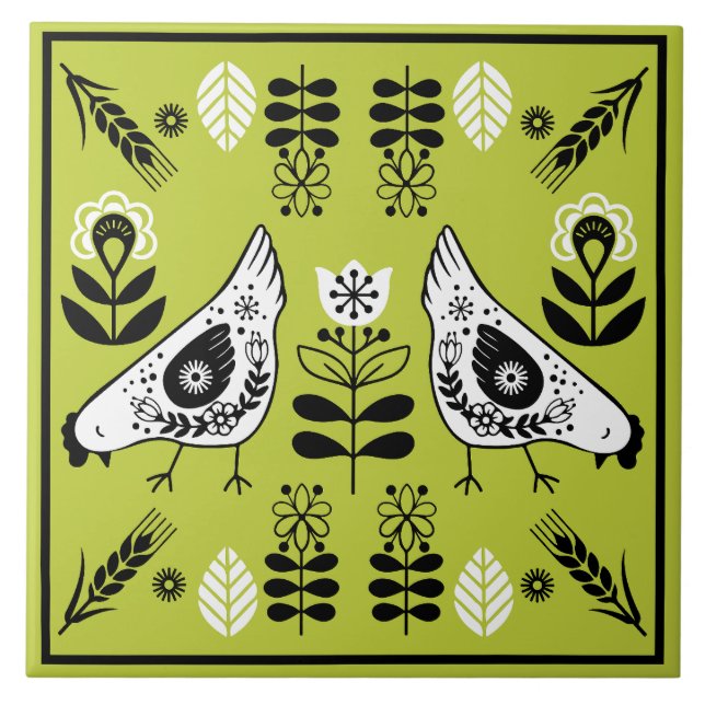 Chicken Hen Folk Art Tile (Front)