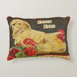 Chicken/hen nesting with geraniums pillow