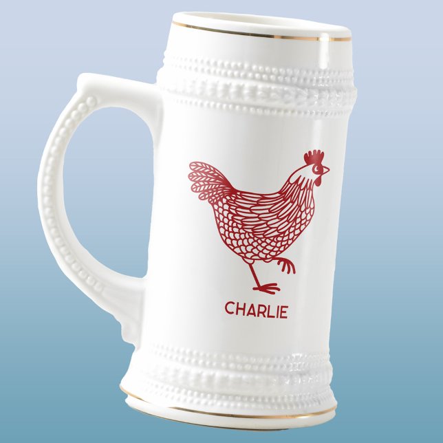 Chicken Hen Personalized Beer Stein (Chicken hen poultry personalized beer stein)