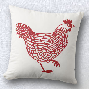 Chicken Hen Poultry Red and White Throw Pillow