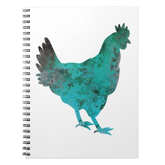 Chicken Hen Teal Blue on White Background Notebook (Front)