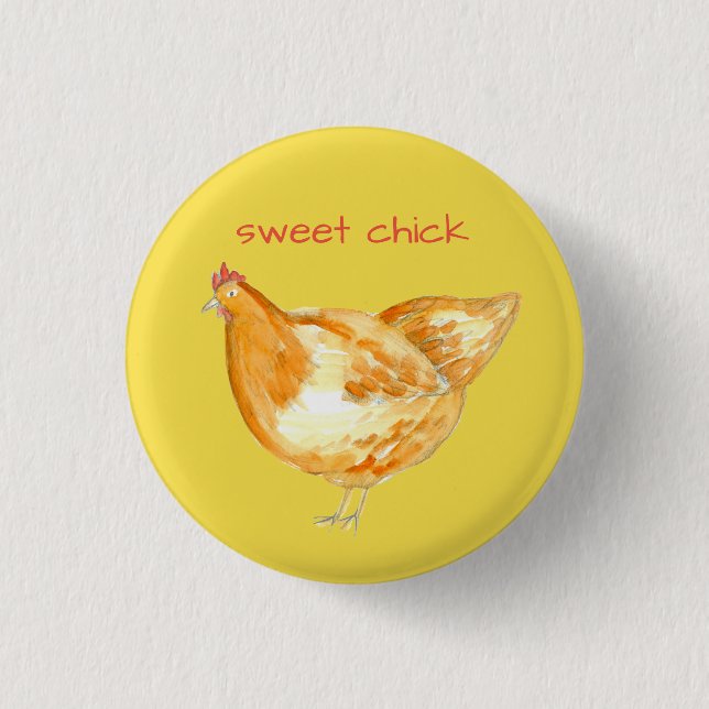 Chicken Hen Yellow Sweet Chick 1 Inch Round Button (Front)