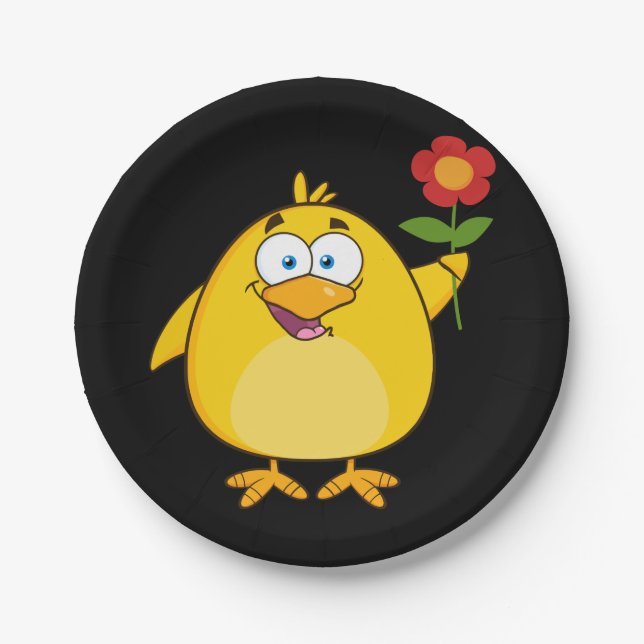 Chicken Holding A Flower Paper Plates (Front)