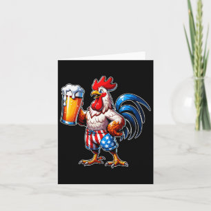 Chicken Holding Beer Usa Flag 4th Of July Patrioti Card
