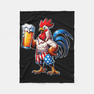 Chicken Holding Beer Usa Flag 4th Of July Patrioti Fleece Blanket