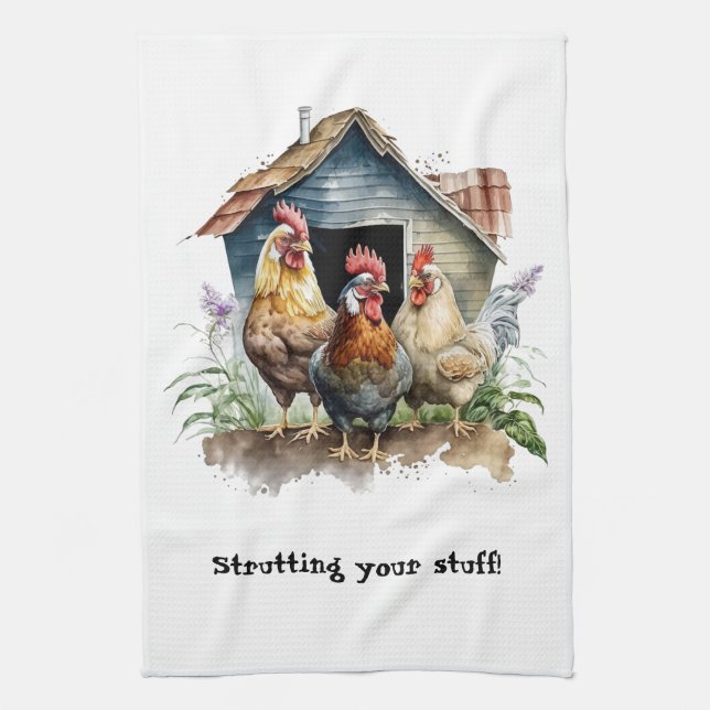 Chicken House Hen and Roosters Kitchen Towel (Vertical)