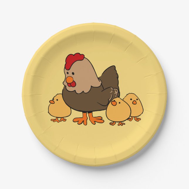 Chicken illustration kids' paper plates (Front)