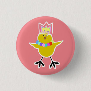 Chicken in a crown with beads 1 inch round button