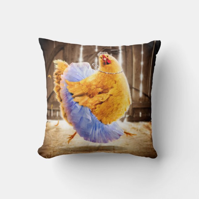 Chicken in a Tutu Throw Pillow (Front)