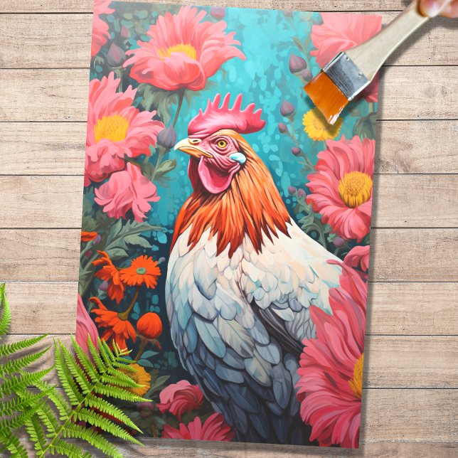 Chicken in Flowers 2 Decoupage Paper (Creator Uploaded)