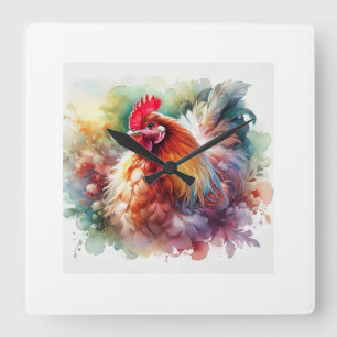 Chicken in Light 200824AREF146 - Watercolor Square Wall Clock