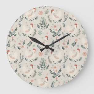 Chicken in the Garden Large Clock