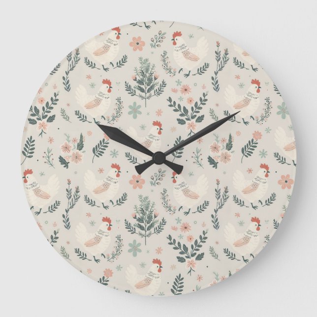 Chicken in the Garden Large Clock (Front)