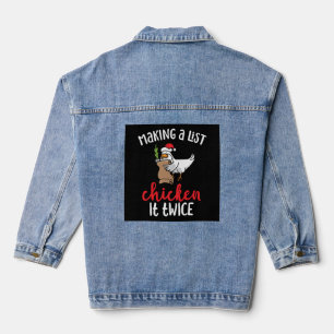 Chicken It Twice Funny Chicken Christmas Design Denim Jacket