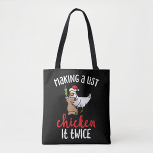 Chicken It Twice Funny Chicken Christmas Design Tote Bag
