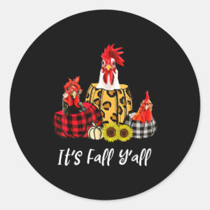 Chicken It's Fall Y'all Leopard Pumpkin Autumn Tha Classic Round Sticker