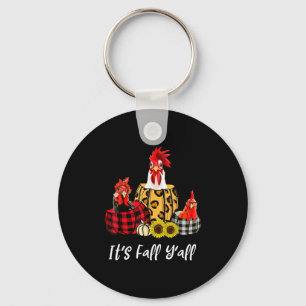 Chicken It's Fall Y'all Leopard Pumpkin Autumn Tha Keychain