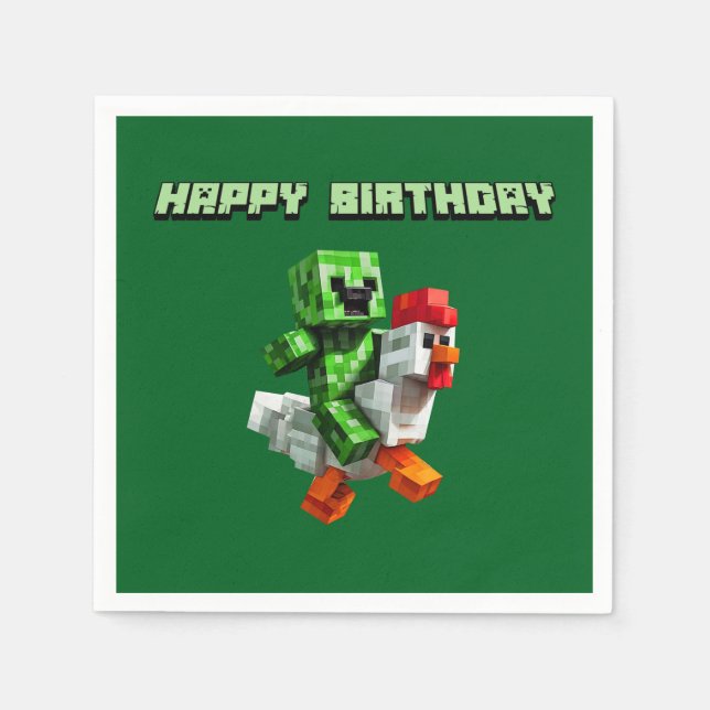 Chicken Jockey Funny Gaming Block Party Napkin (Front)