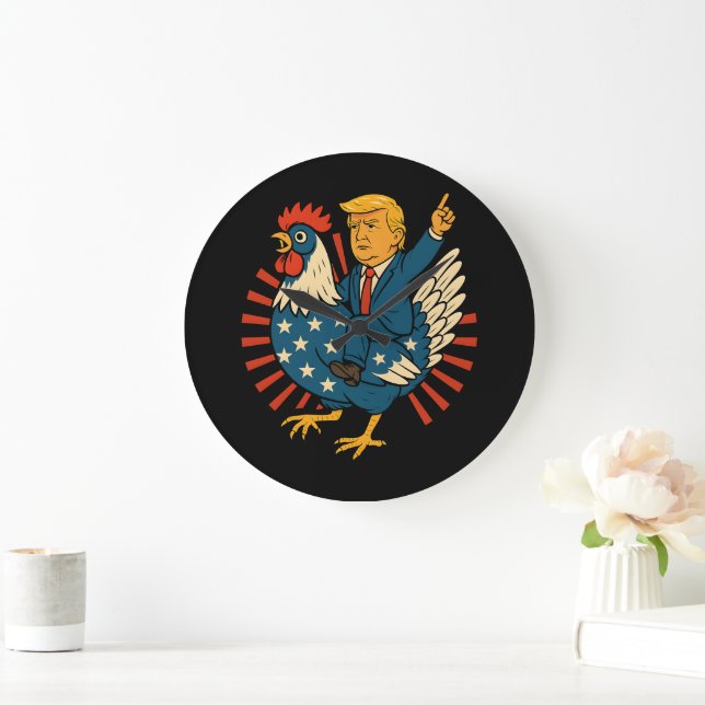 Chicken Jockey Trump Funny Meme Large Clock (Home)