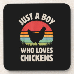 Chicken Just A Boy Who Loves Retro Farm Animal Far Coaster