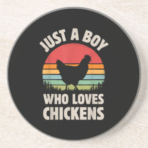 Chicken Just A Boy Who Loves Retro Farm Animal Far Coaster