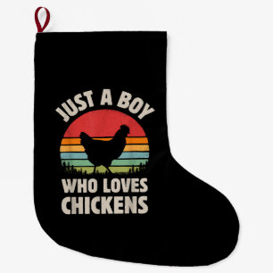 Chicken Just A Boy Who Loves Retro Farm Animal Far Large Christmas Stocking