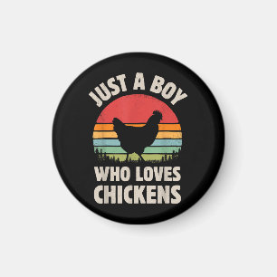 Chicken Just A Boy Who Loves Retro Farm Animal Far Magnet